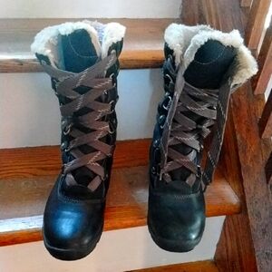 Timberland Mount Hope Black Leather Boots Women Size 7 38 EU